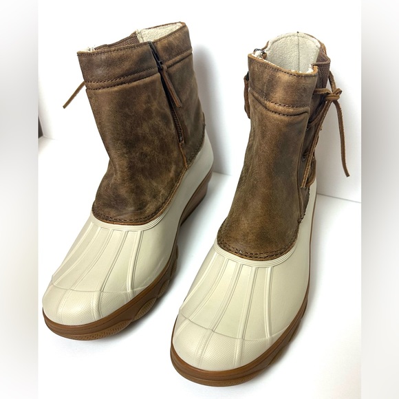 SPERRY 12M Saltwater Spray Wedge Waterproof Rain Duck Boots Ivory Brown Quarter - Picture 7 of 15
